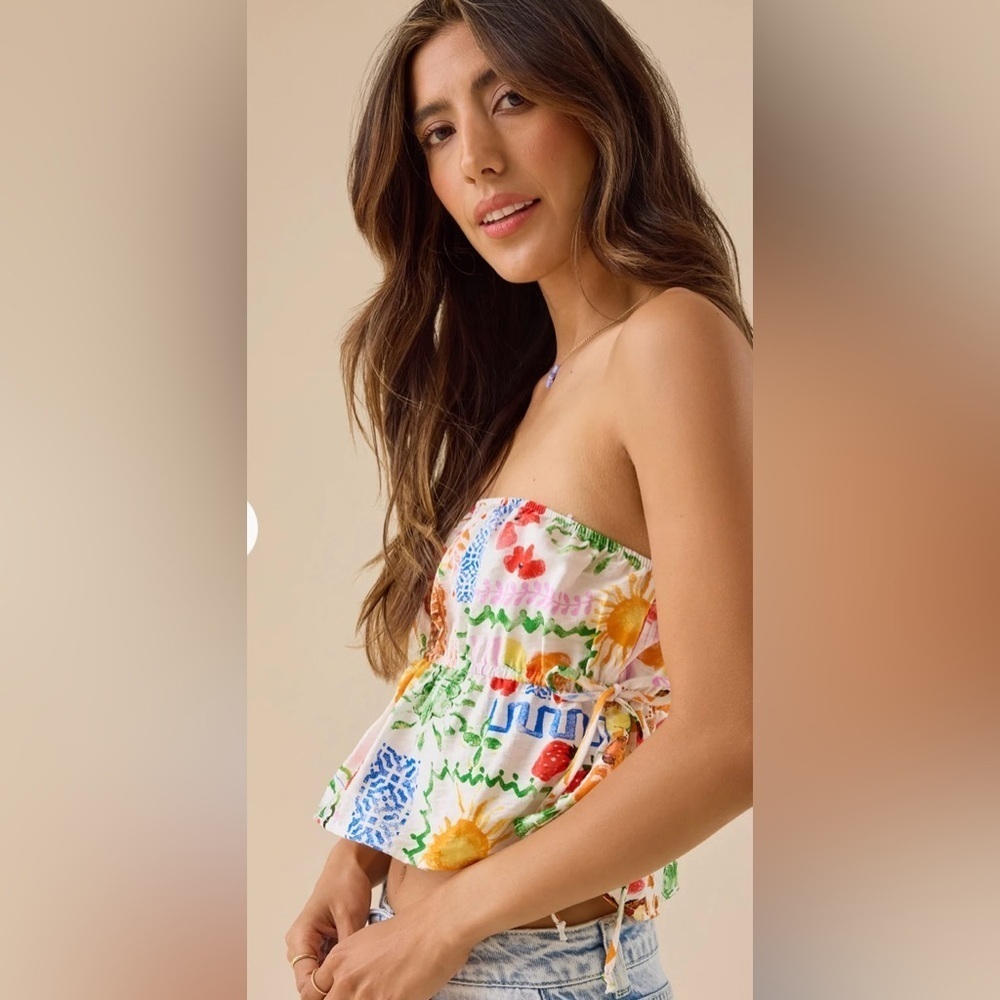 Altar'd State Floral Postcard Print Strapless Tube Top - Picture 4 of 6